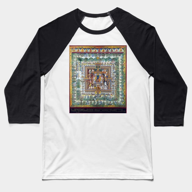 Blue Medicine Buddha Mandala Tibetan Buddhist Thangka Reproduction Baseball T-Shirt by TammyWinandArt